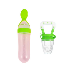 Pack of 2 | Baby Silicone Squeeze Spoon Feeder with Fruit Pacifier